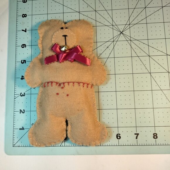 Felt Teddy Bear Christmas Ornament Ribbon Bell Handmade - Picture 3 of 3